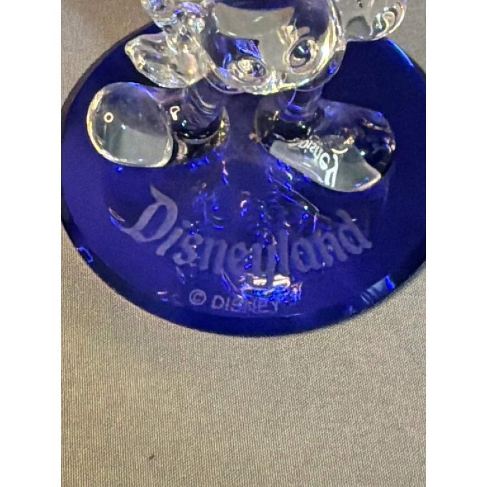 Disney Mickey Mouse Crystal Glass Figurine Disneyland Cobalt Blue Base Souvenir